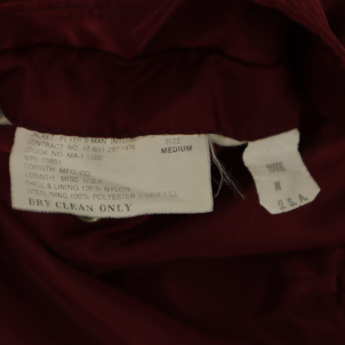 90s USA製 オールド MA-1 フライトジャケット M ワインレッド 中綿 IDEALジップ メンズ