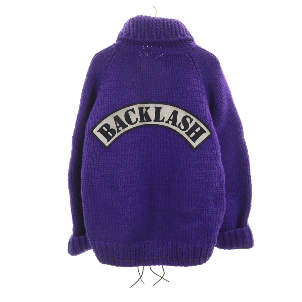 美品 ISAMU KATAYAMA BACKLASH イサムカタヤマ バックラッシュ KANATA カナタ コラボ カナダ製 バックロゴ ニットジャケット 44 パープル カウチン メンズ