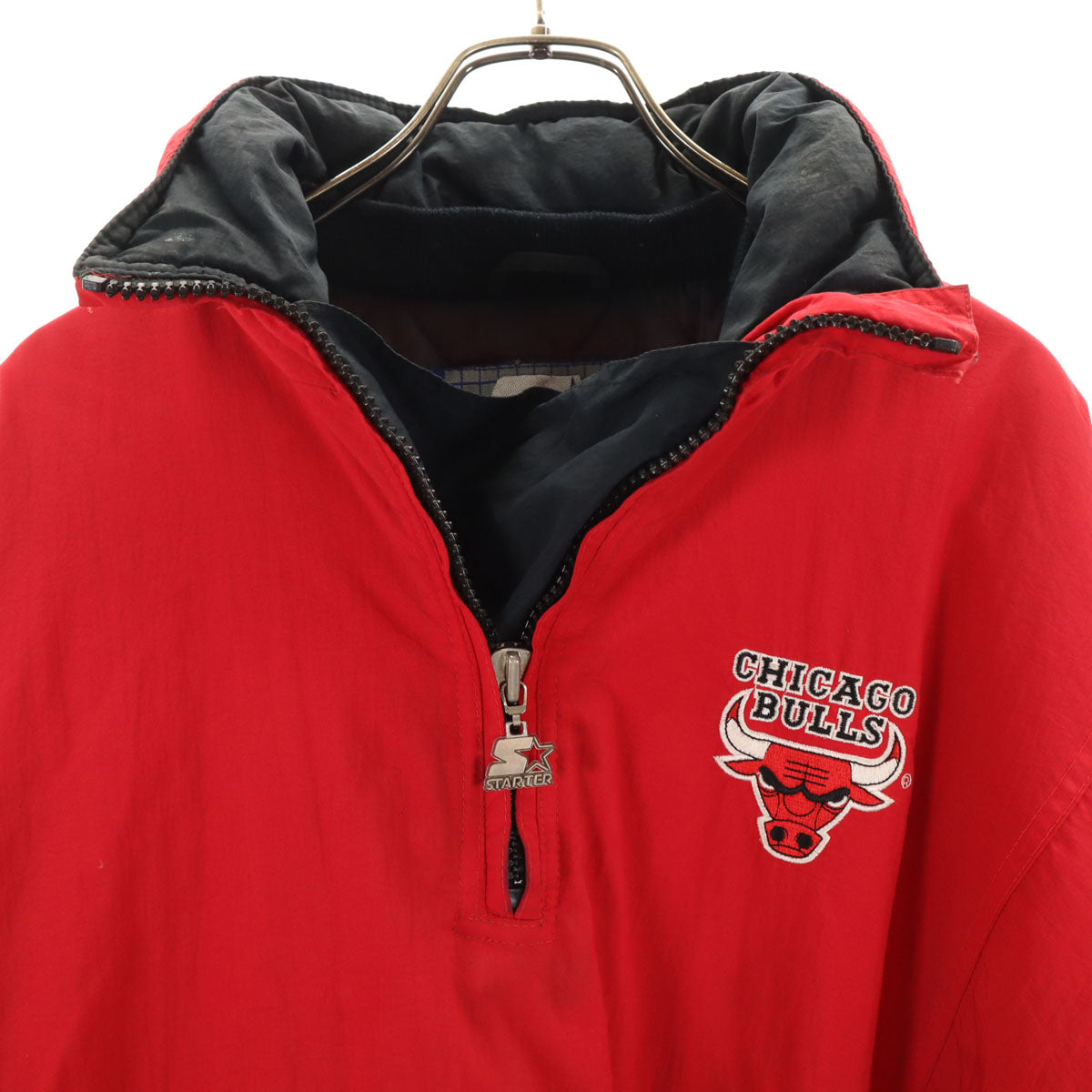 STARTER スターター 90s オールド NBA シカゴ・ブルズ ハーフジップ ナイロンジャケット L レッド プルオーバー 中綿 Chicago Bulls メンズ