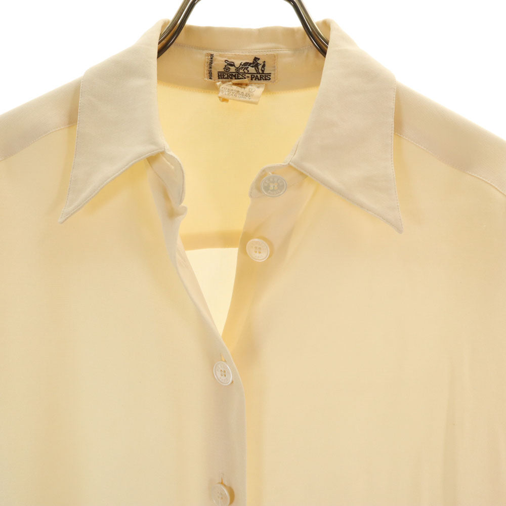 HERMES エルメス フランス製 シルクブレンド オールド 長袖 シャツ 38 ベージュ レディース
