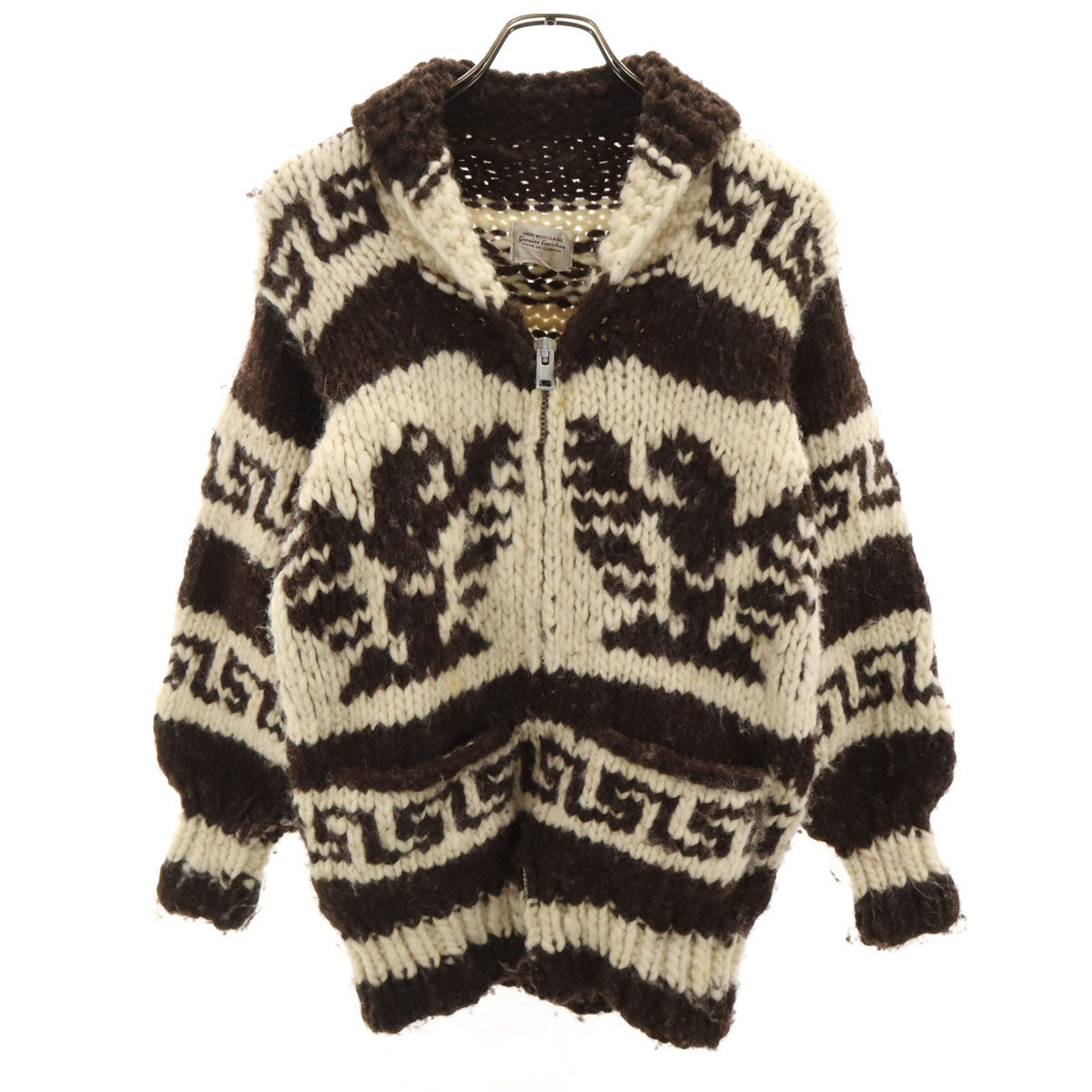 GENUINE COWICHAN 70s 80s カナダ製 ヴィンテージ サンダーバード カウチンジャケット ブラウン ニット TALONジップ メンズ