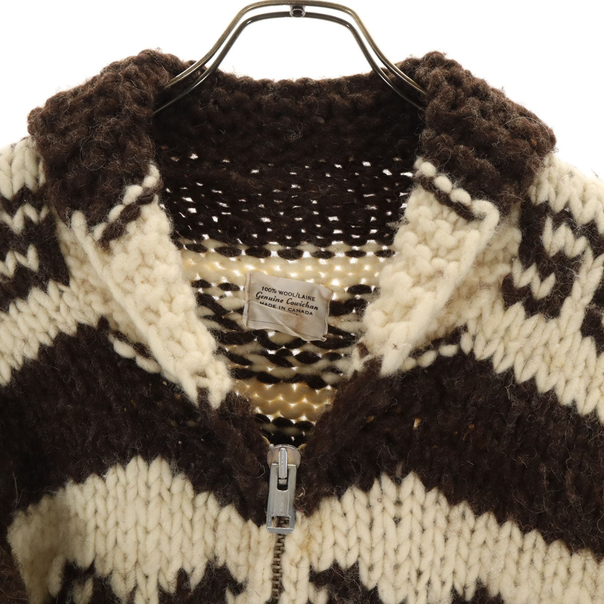 GENUINE COWICHAN 70s 80s カナダ製 ヴィンテージ サンダーバード カウチンジャケット ブラウン ニット TALONジップ メンズ