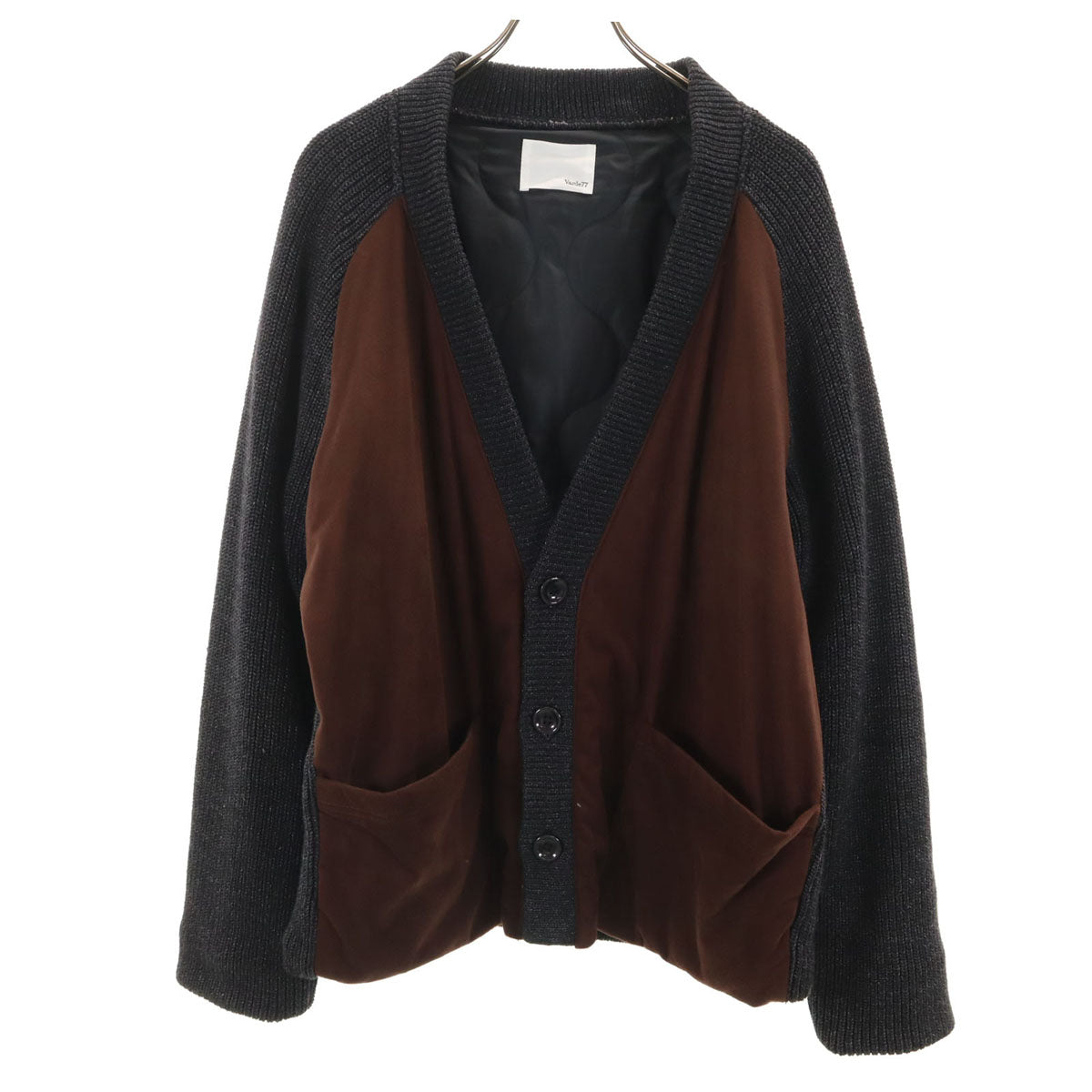 美品 varde77 バルデセブンティセブン 19AW 日本製 長袖 Vネック ニットカーディガン 2 チャコールブラック 中綿 メンズ