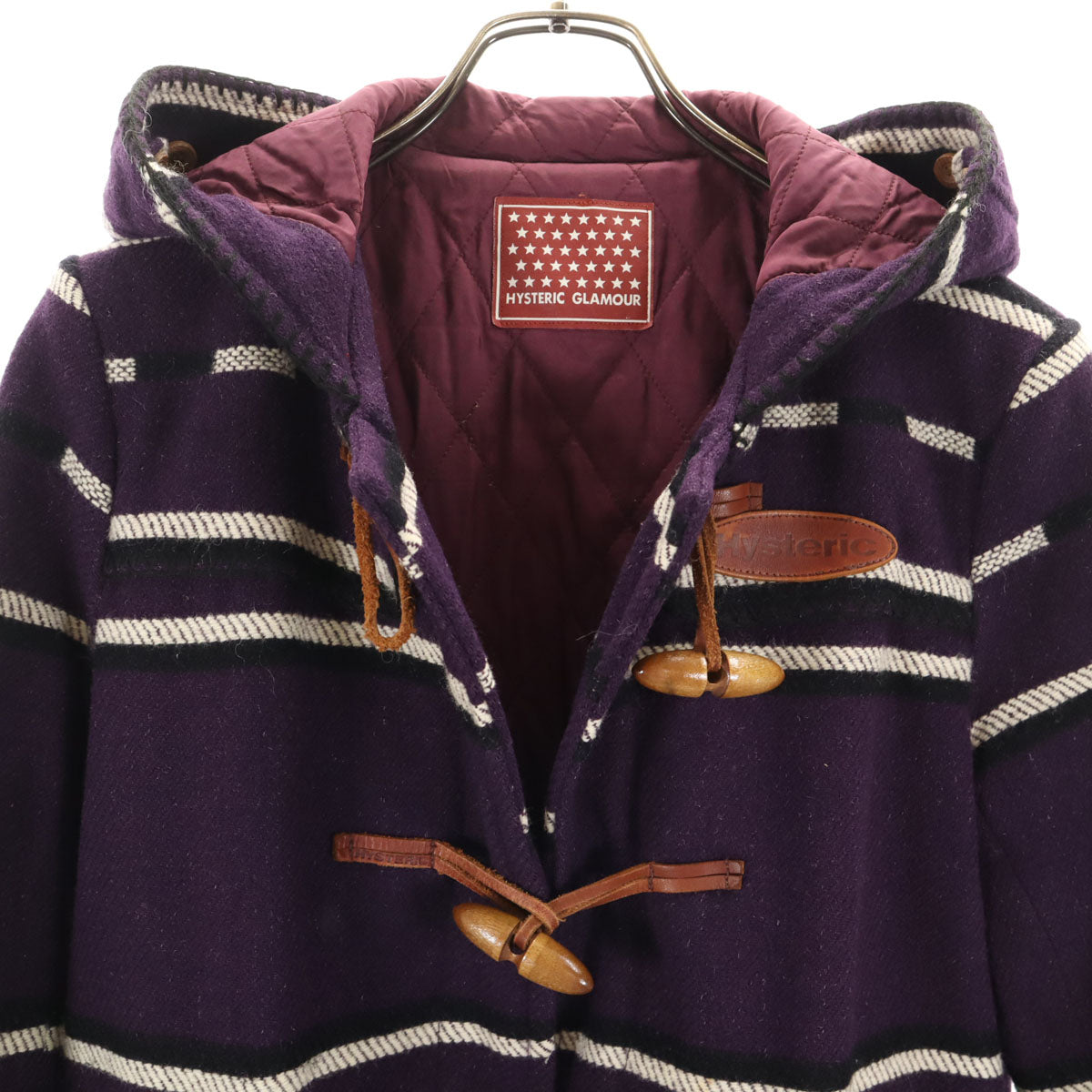 HYSTERIC GLAMOUR ヒステリックグラマー 日本製 ボーダー柄 ダッフルコート FREE パープル 中綿 レディース