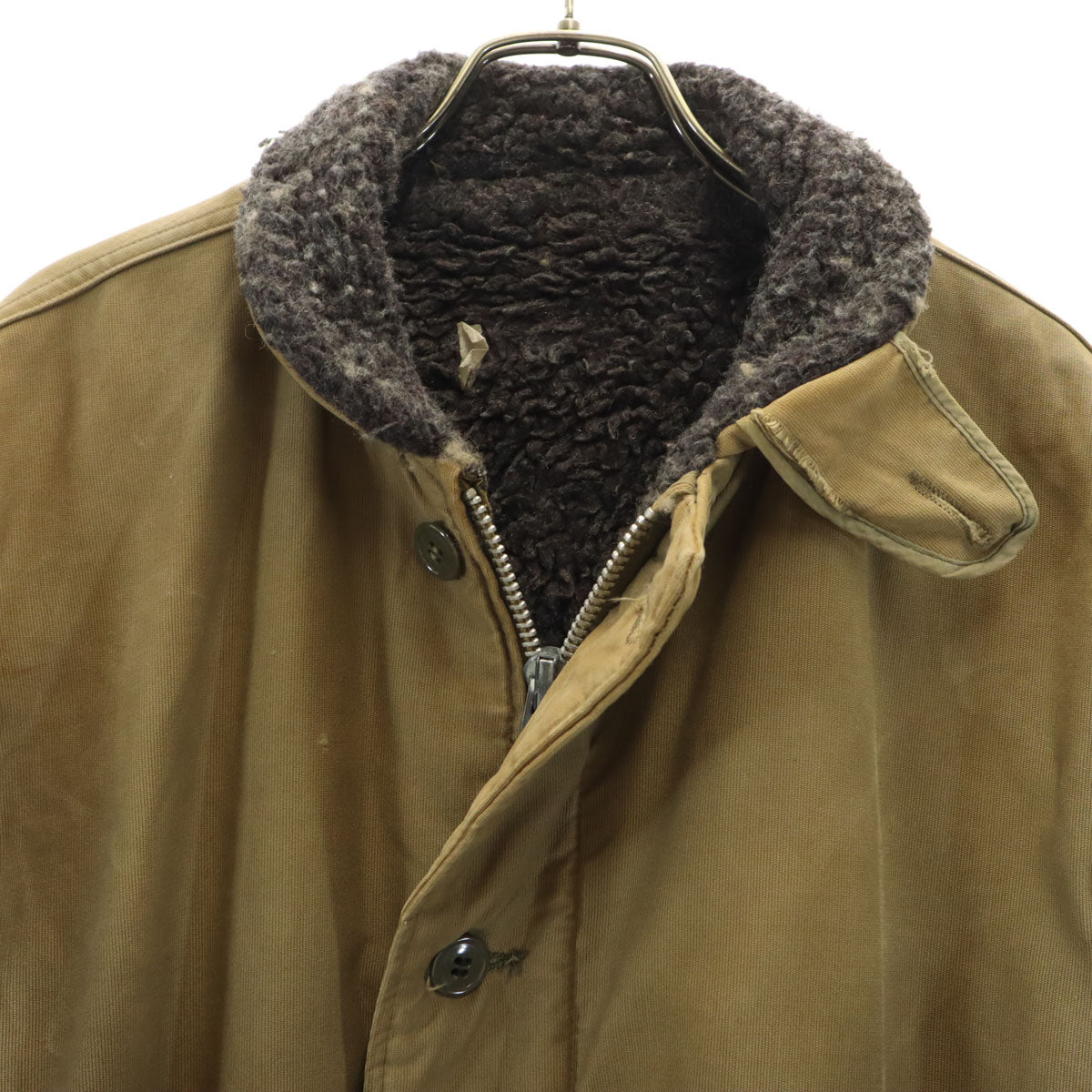 60s ヴィンテージ ミリタリー デッキ ジャケット ベージュ系 EMARジップ 裏ボア メンズ
