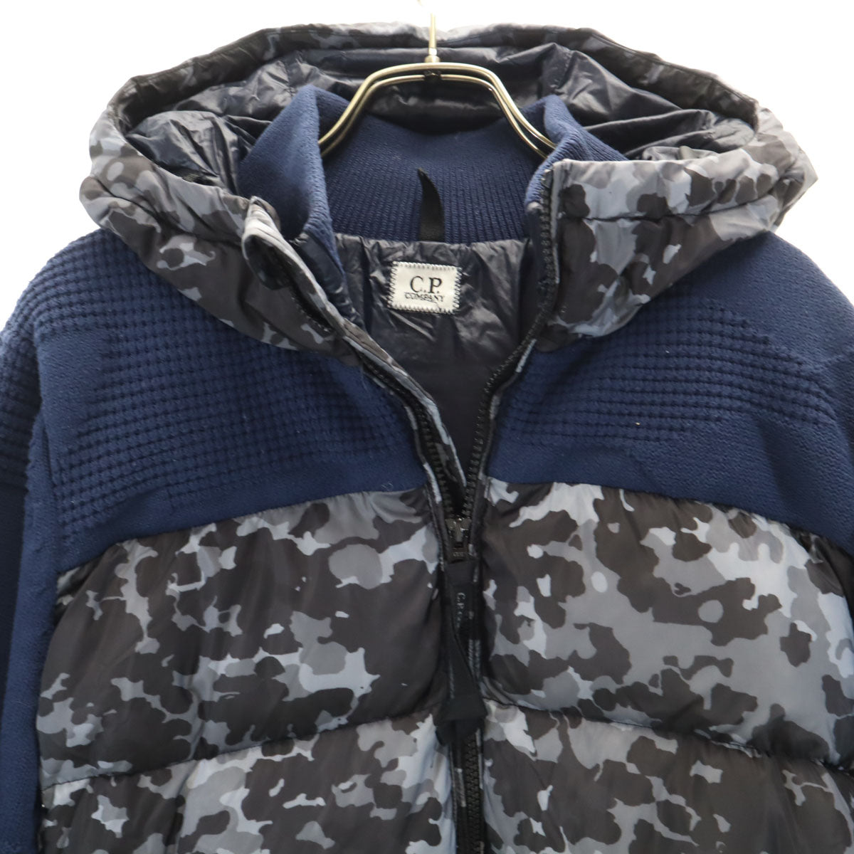 C.P.Company シーピーカンパニー カモフラ柄 ニット切替 ダウンジャケット 50 ネイビー メンズ