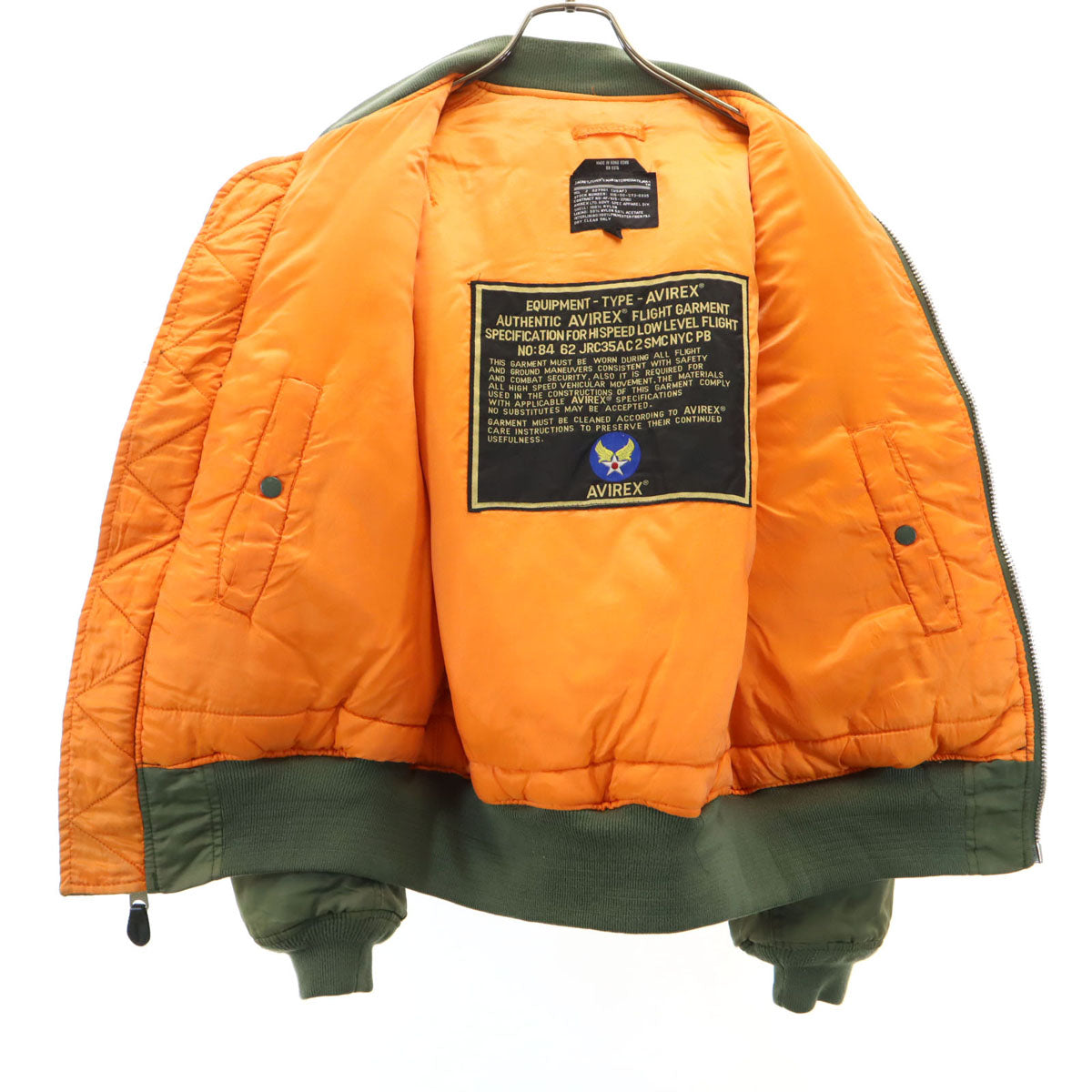 AVIREX アヴィレックス バックロゴ MA-1 フライトジャケット M カーキ 中綿 メンズ