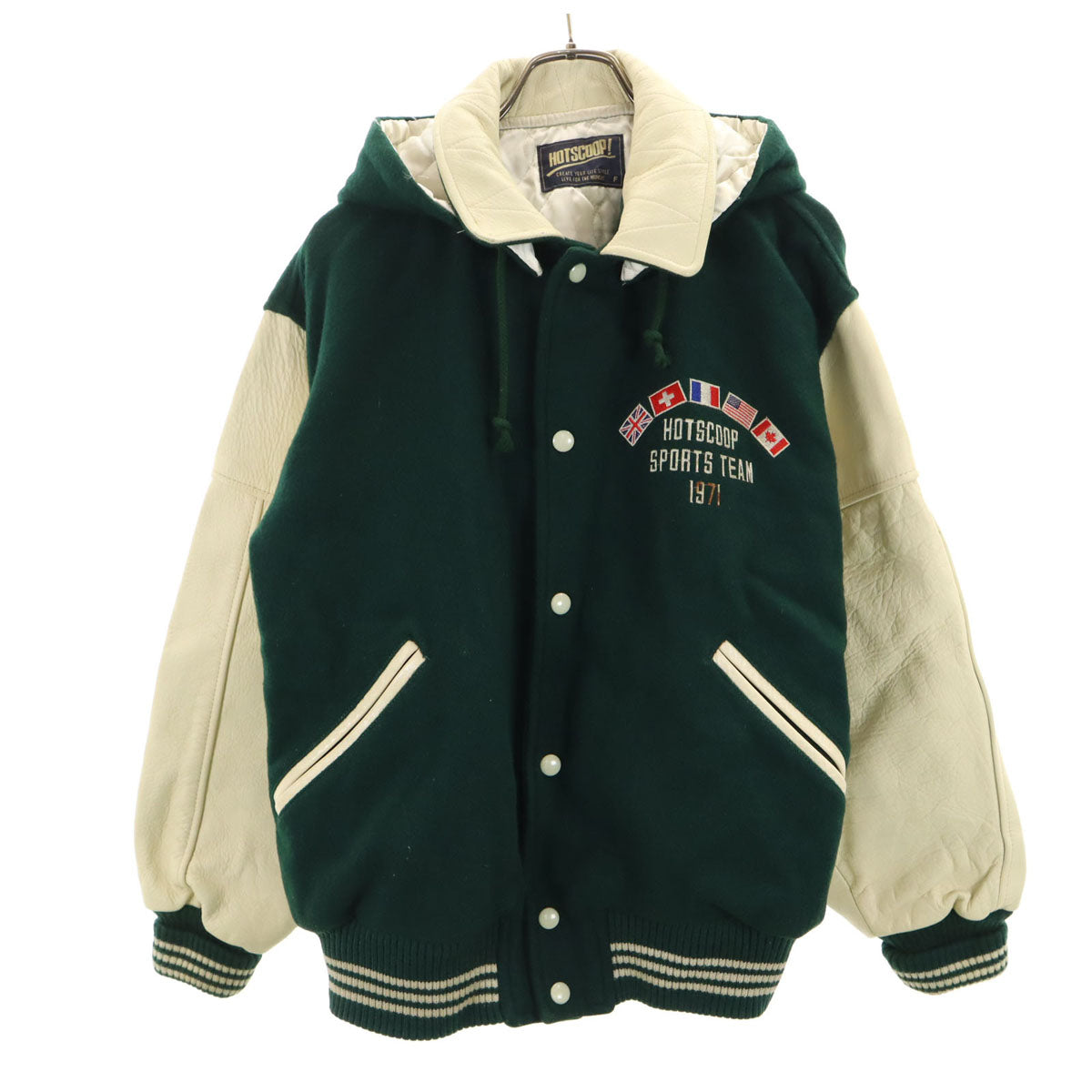 HOTSCOOP ホットスクープ 70s 日本製 ウールブレンド ヴィンテージ スタジャン F グリーン系 袖レザー メンズ