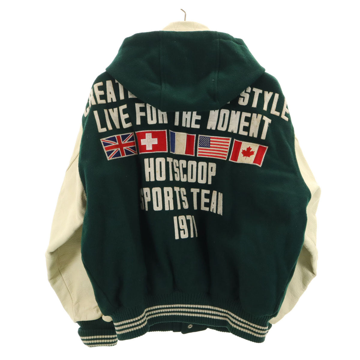 HOTSCOOP ホットスクープ 70s 日本製 ウールブレンド ヴィンテージ スタジャン F グリーン系 袖レザー メンズ