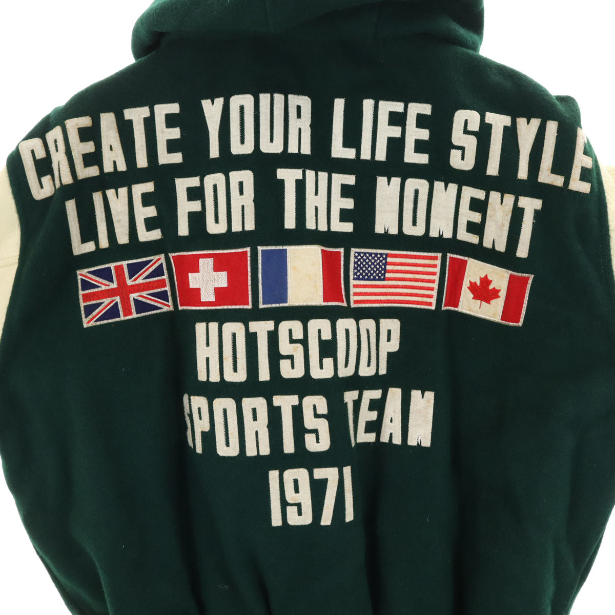 HOTSCOOP ホットスクープ 70s 日本製 ウールブレンド ヴィンテージ スタジャン F グリーン系 袖レザー メンズ