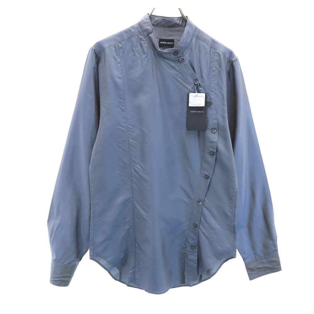 未使用 GIORGIO ARMANI ジョルジオアルマーニ イタリア製 長袖 バンドカラーシャツ 40 ブルー 変形 レディース