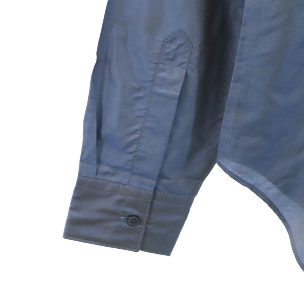 未使用 GIORGIO ARMANI ジョルジオアルマーニ イタリア製 長袖 バンドカラーシャツ 40 ブルー 変形 レディース