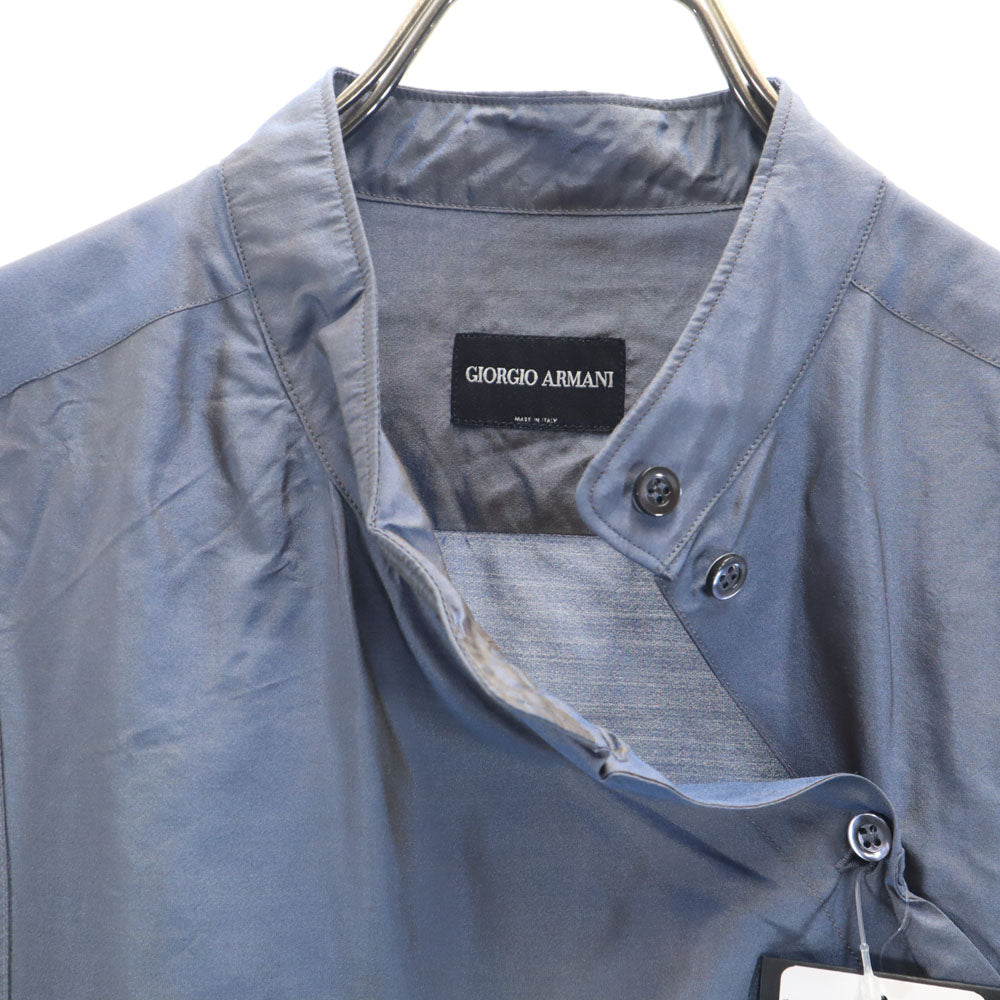 未使用 GIORGIO ARMANI ジョルジオアルマーニ イタリア製 長袖 バンドカラーシャツ 40 ブルー 変形 レディース