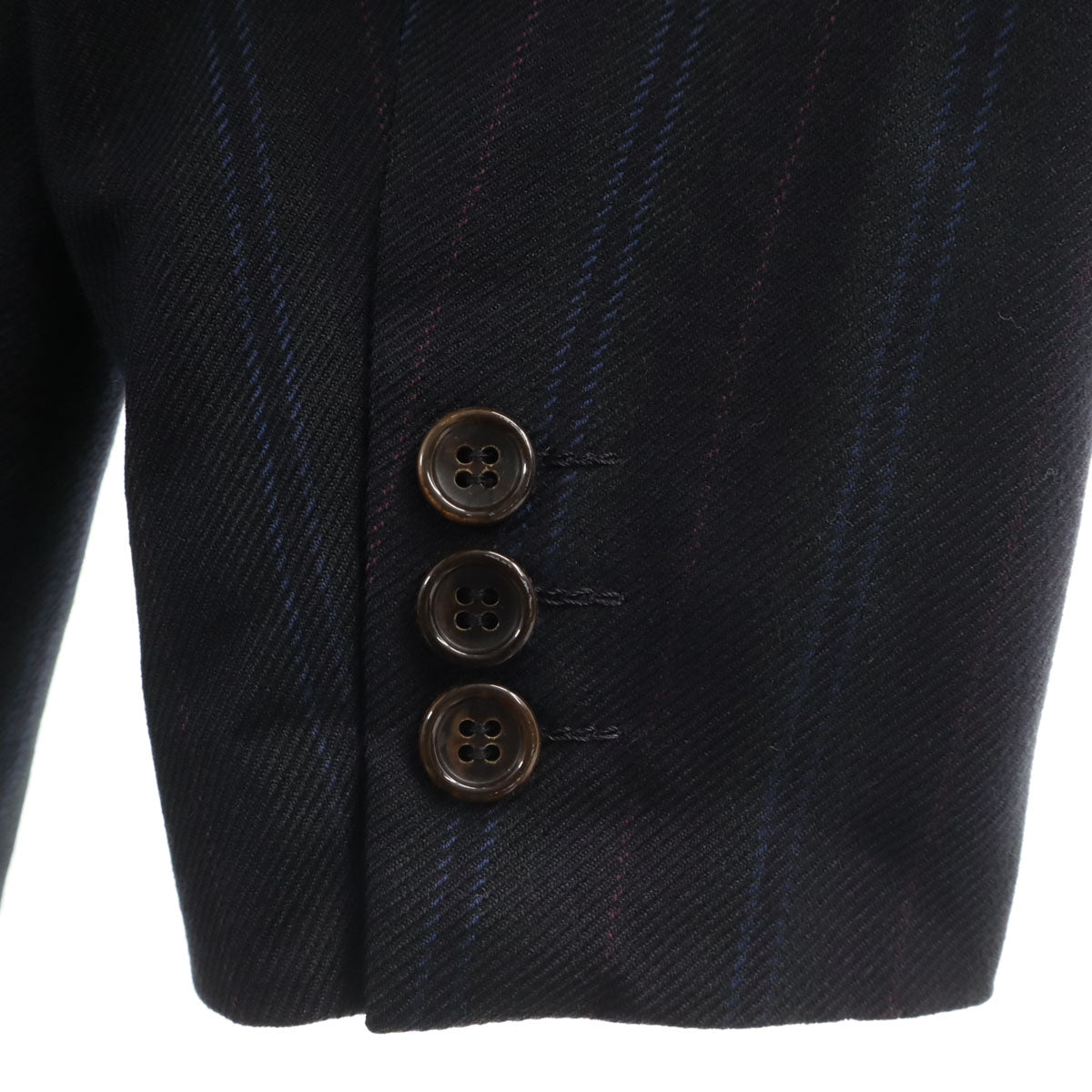 LANVIN ランバン 80s 90s シルクウールブレンド オールド ストライプ テーラードジャケット R46-44 ネイビー メンズ