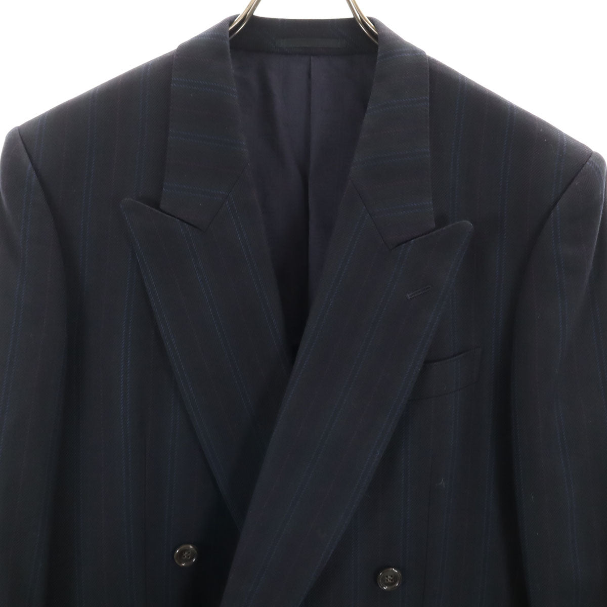 LANVIN ランバン 80s 90s シルクウールブレンド オールド ストライプ テーラードジャケット R46-44 ネイビー メンズ