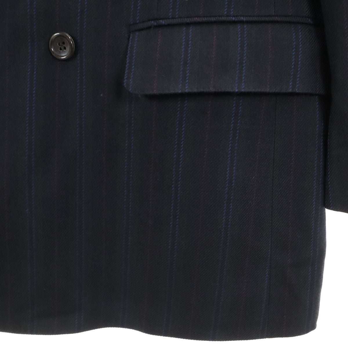 LANVIN ランバン 80s 90s シルクウールブレンド オールド ストライプ テーラードジャケット R46-44 ネイビー メンズ