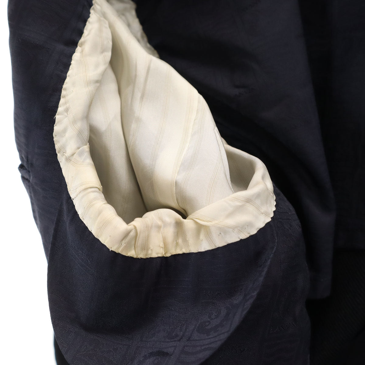 LANVIN ランバン 80s 90s シルクウールブレンド オールド ストライプ テーラードジャケット R46-44 ネイビー メンズ