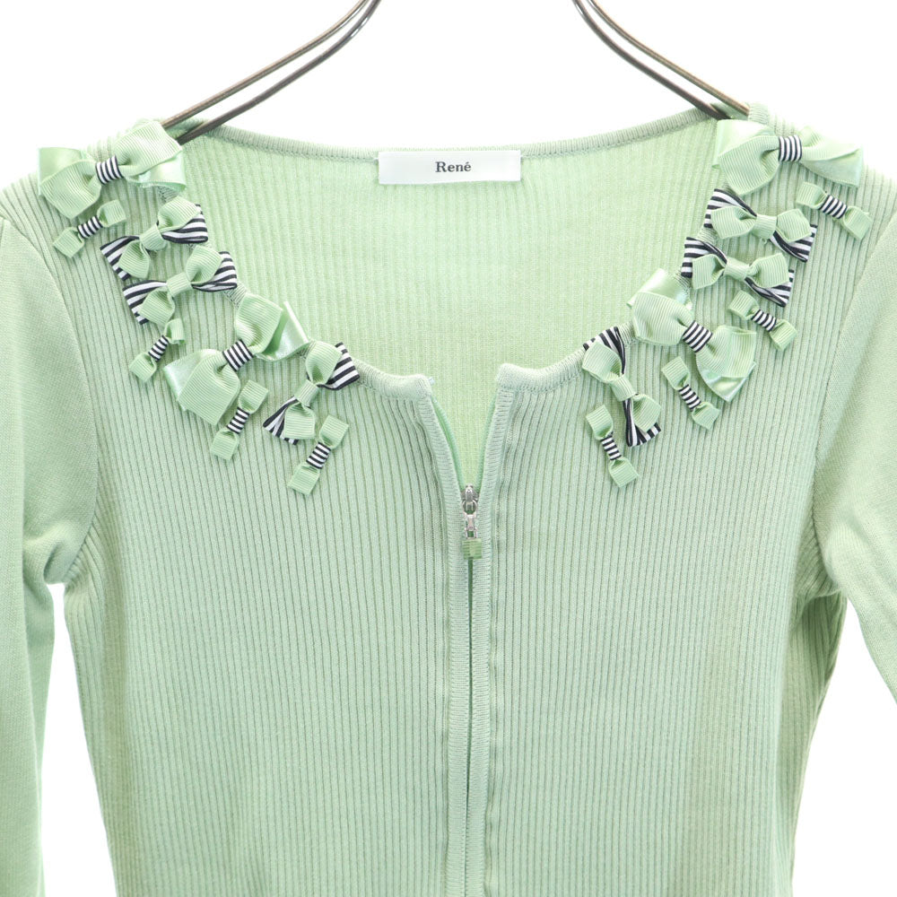 Rene ルネ 日本製 長袖 ジップアップ ニットカーディガン 34 ライトグリーン レディース