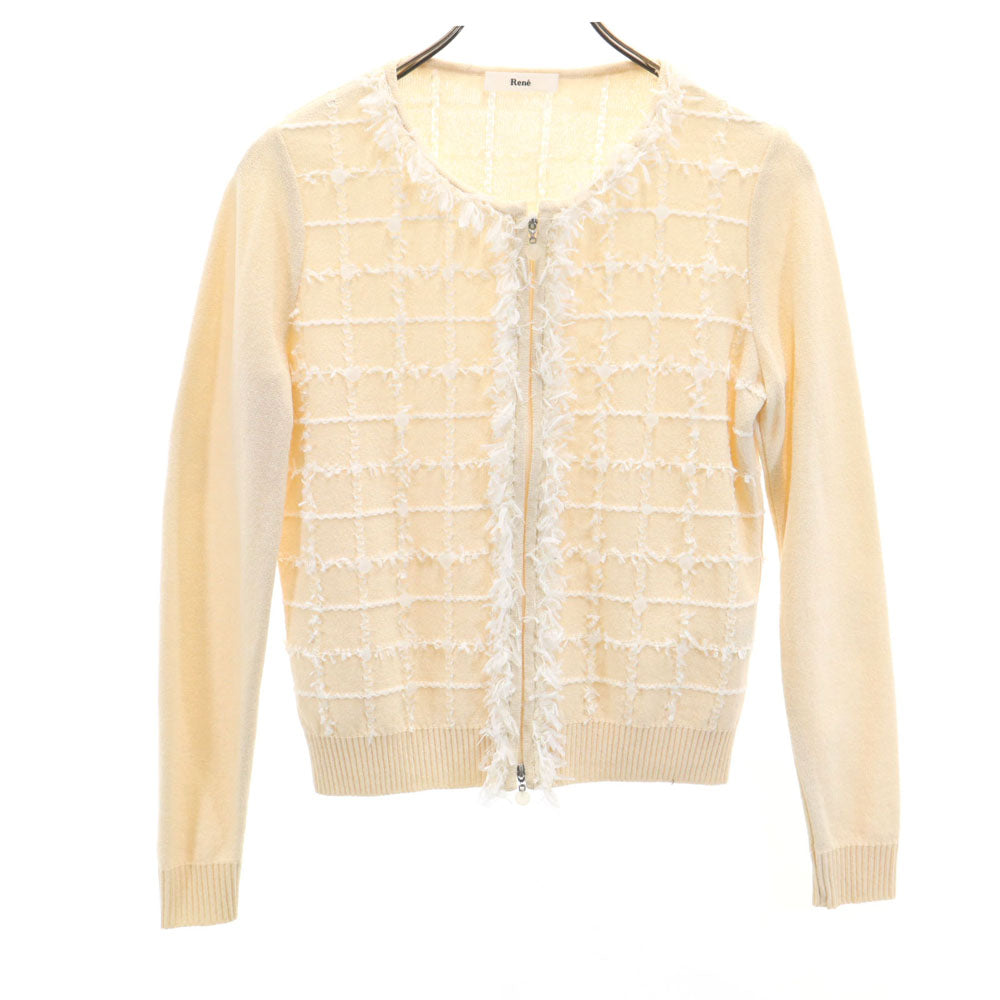 Rene ルネ 日本製 長袖 ジップアップ カーディガン 36 ベージュ レディース
