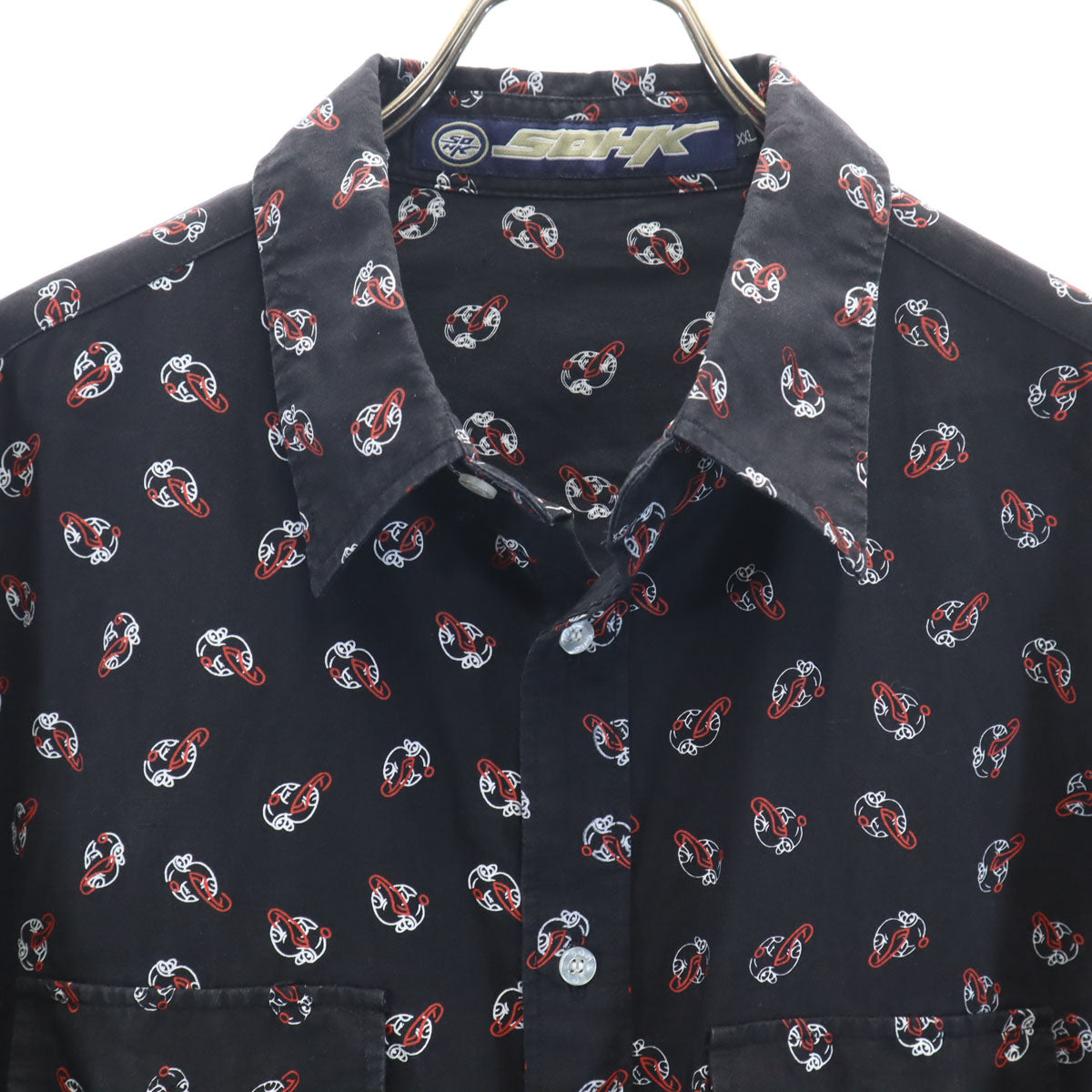 SOHK ショック 総柄 長袖 シャツ XXL ブラック ビッグサイズ メンズ
