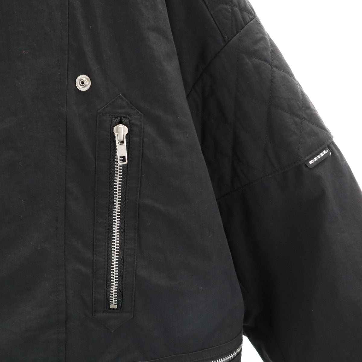 美品 NEIGHBORHOOD ネイバーフッド スタンドカラー ライダースジャケット M ブラック 中綿 メンズ