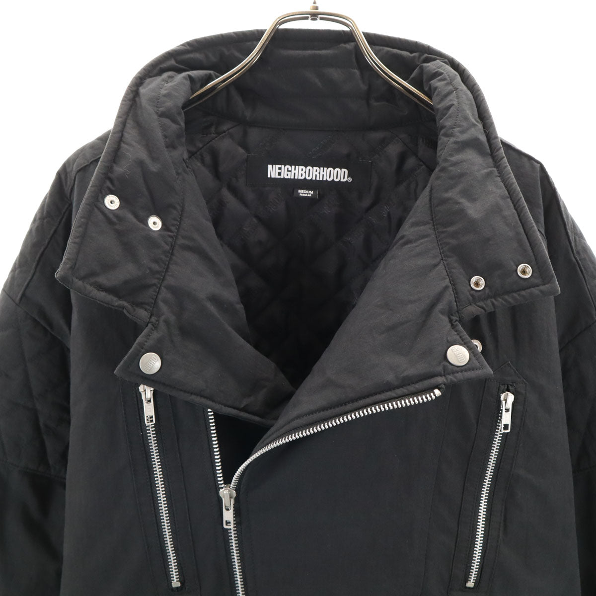 美品 NEIGHBORHOOD ネイバーフッド スタンドカラー ライダースジャケット M ブラック 中綿 メンズ