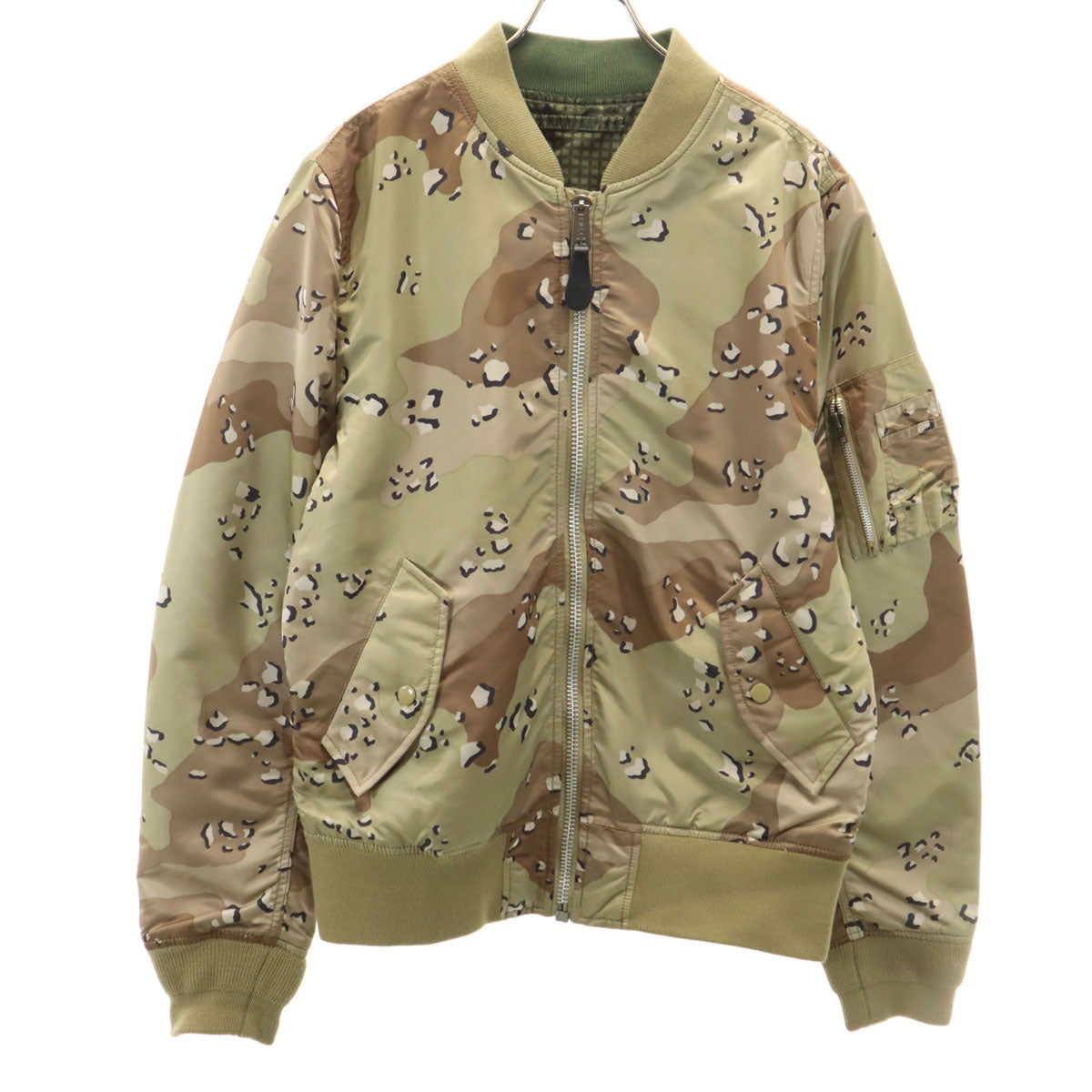 美品 ALPHA アルファ チョコチップカモ リバーシブル MA-1 フライトジャケット L オリーブ系 スリムフィット メンズ