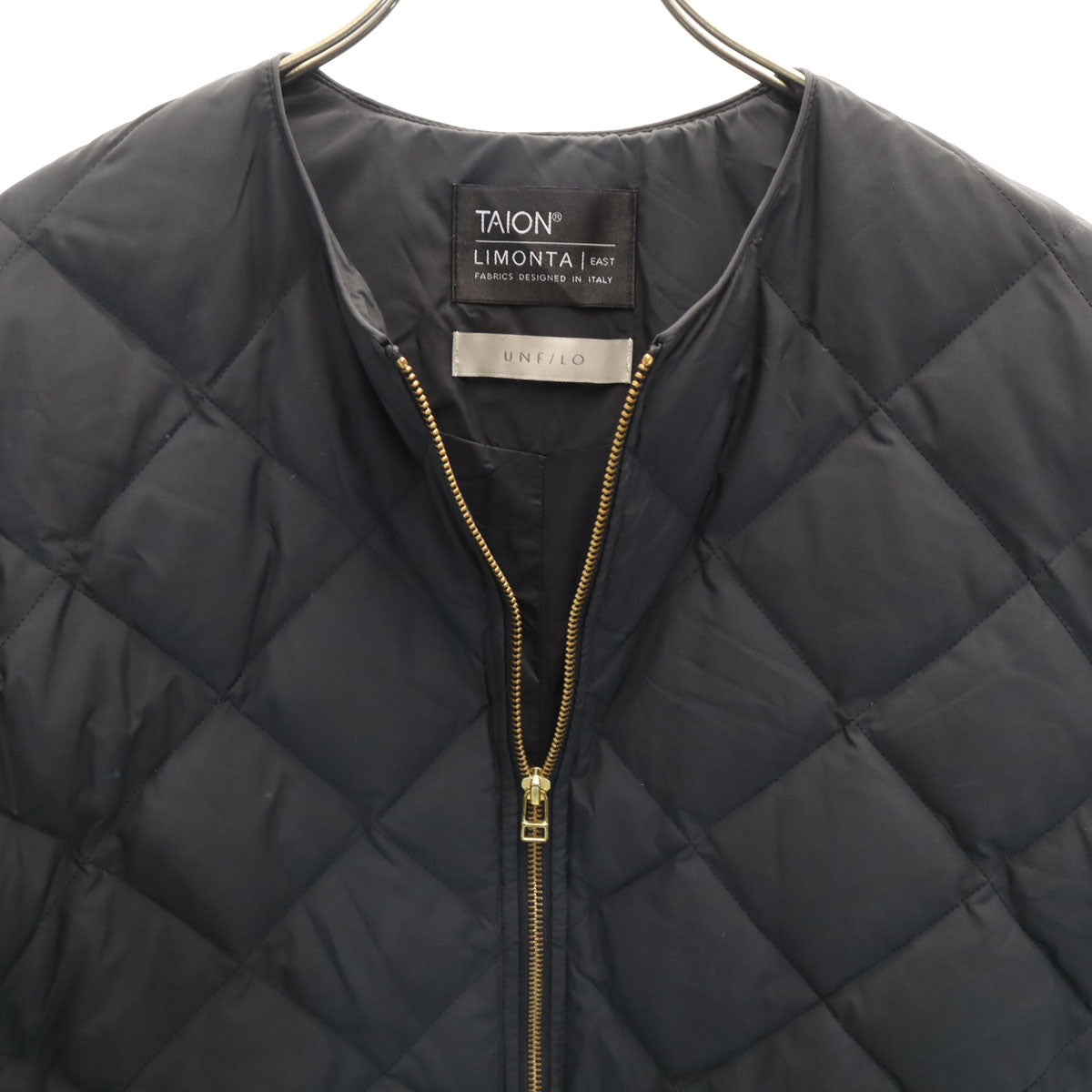 TAION タイオン UNFILO アンフィーロ コラボ ノーカラー キルティング ダウンジャケット ブラック レディース