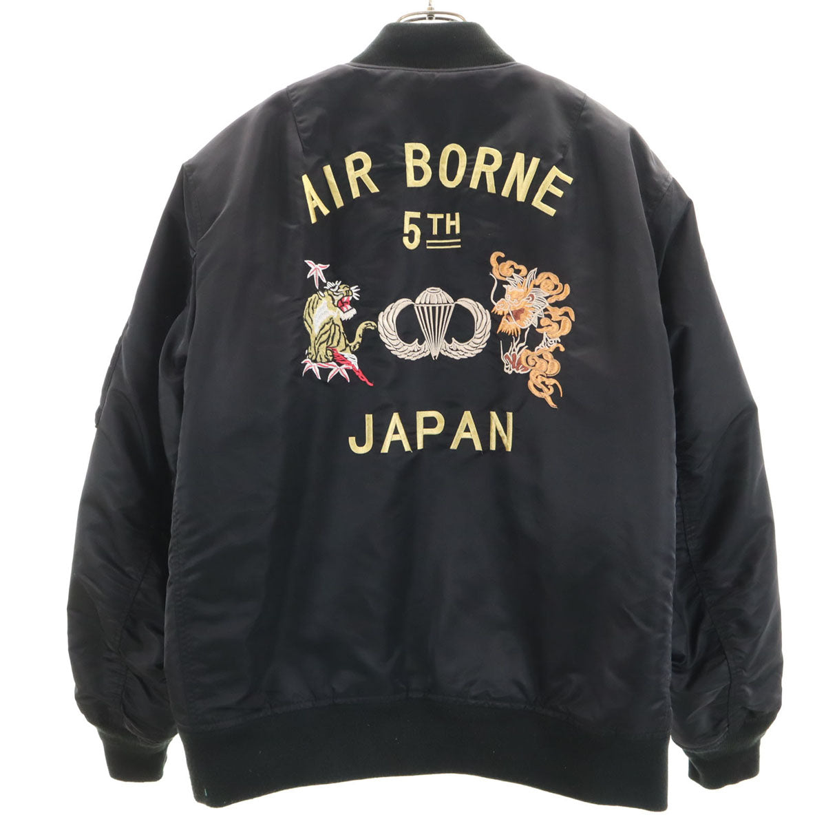 HOUSTON ヒューストン バック刺繍 AIR BORNE 5TH MA-1 フライトジャケット XL ブラック 中綿 龍 虎 メンズ