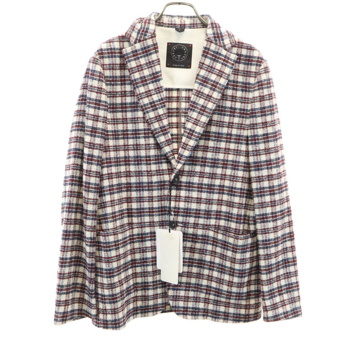 美品 T-JACKET ティージャケット チェック柄 スリムフィット テーラードジャケット XS ホワイト アンコン メンズ