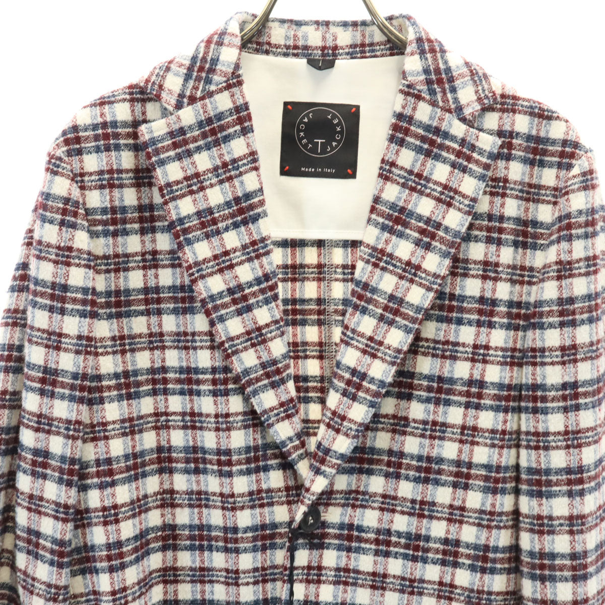 美品 T-JACKET ティージャケット チェック柄 スリムフィット テーラードジャケット XS ホワイト アンコン メンズ