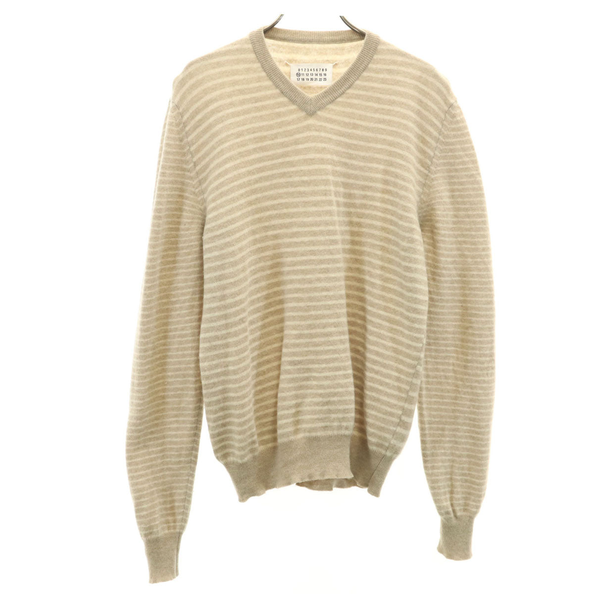 MARTIN MARGIELA マルタンマルジェラ 10 ボーダー柄 長袖 Vネック セーター L ベージュ ニット メンズ