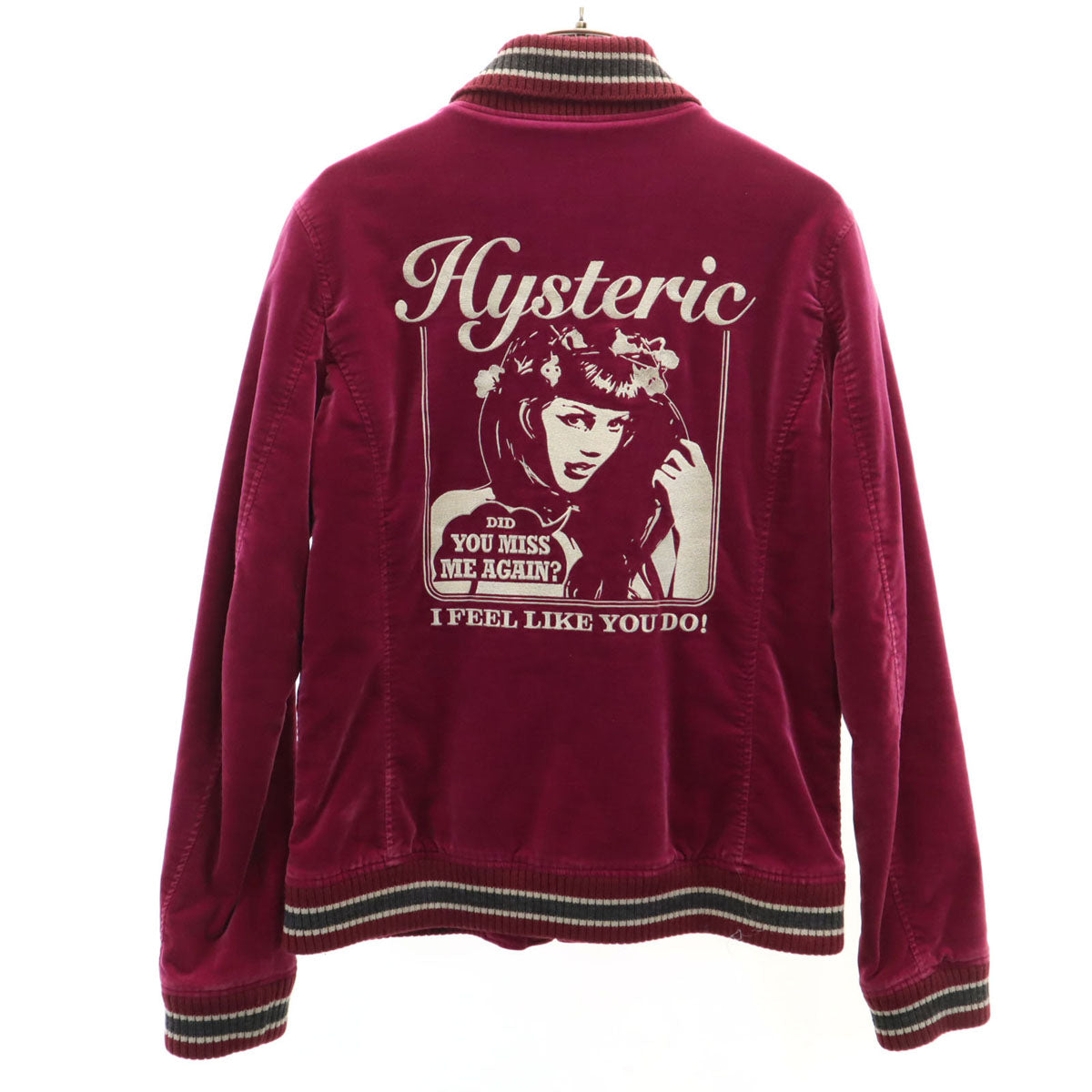 HYSTERIC GLAMOUR ヒステリックグラマー 日本製 バック刺繍 ベロア ジャケット FREE マゼンタ系 中綿 レディース