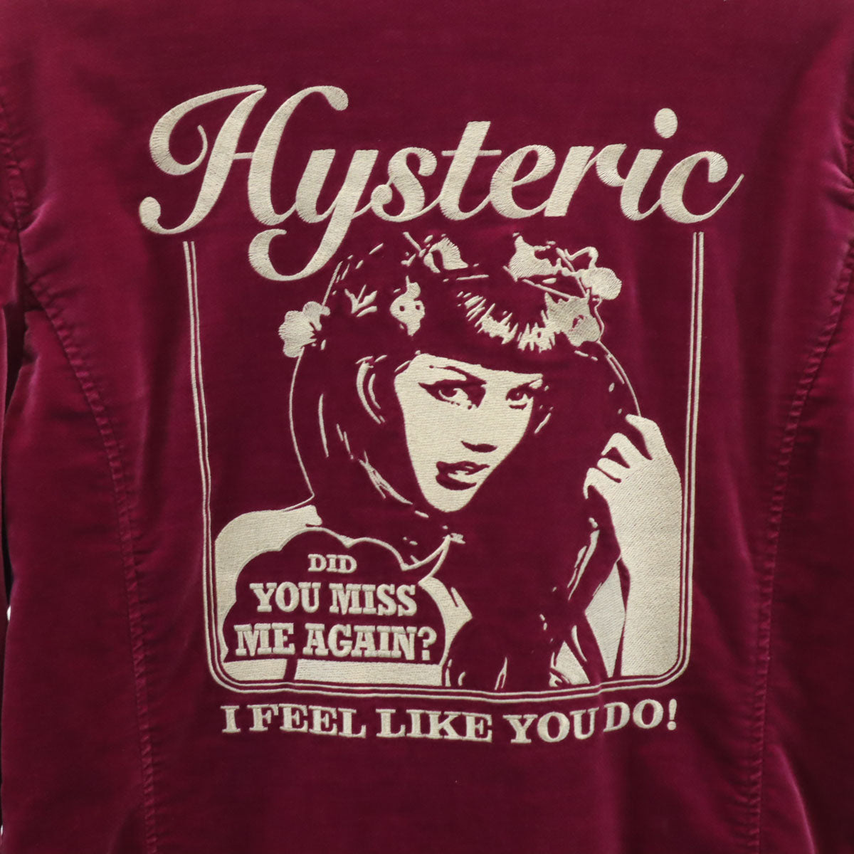 HYSTERIC GLAMOUR ヒステリックグラマー 日本製 バック刺繍 ベロア ジャケット FREE マゼンタ系 中綿 レディース