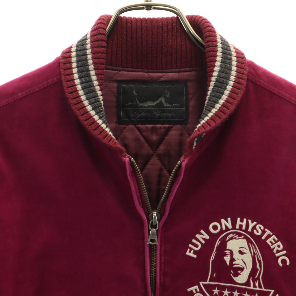 HYSTERIC GLAMOUR ヒステリックグラマー 日本製 バック刺繍 ベロア ジャケット FREE マゼンタ系 中綿 レディース