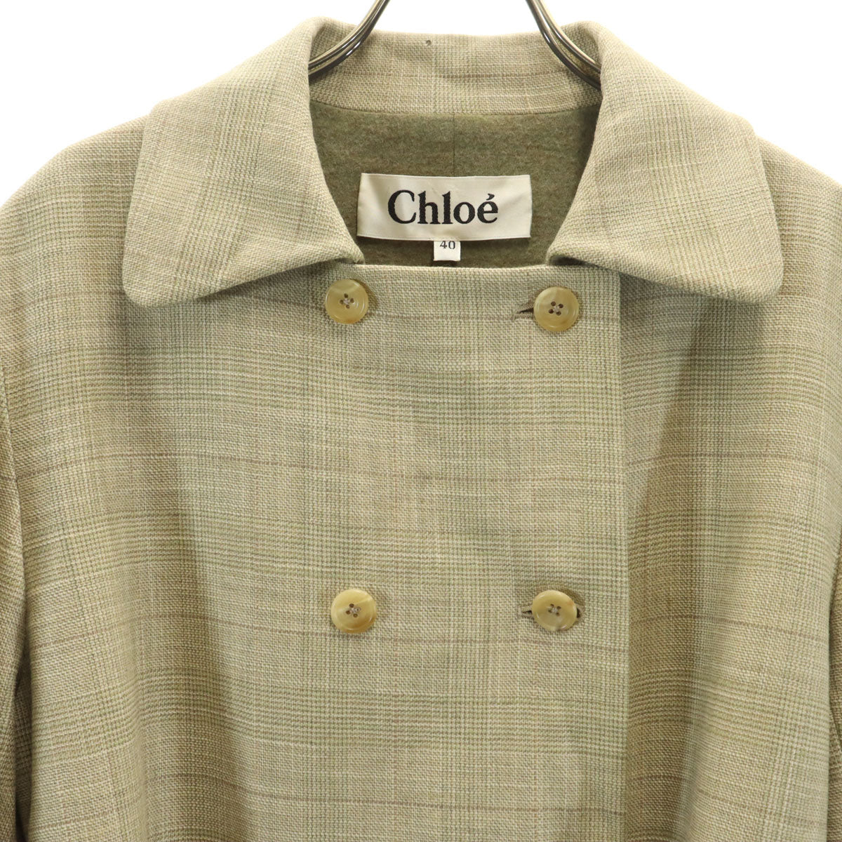 Chloe クロエ チェック柄 ダブルブレスト ジャケット 40 ベージュ レディース