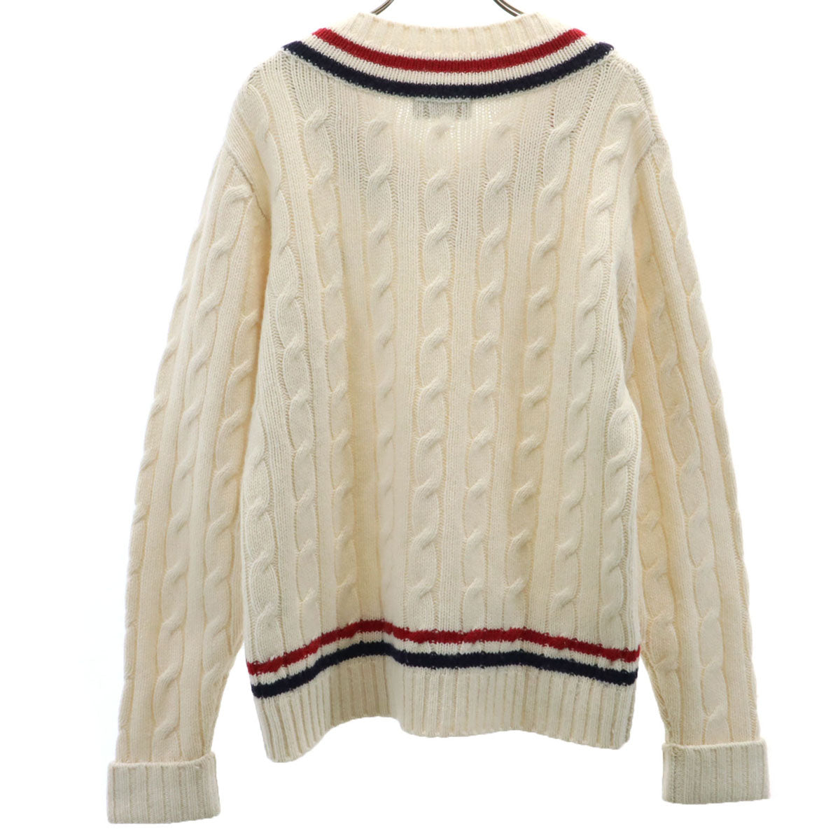 FRED PERRY フレッドペリー 長袖 Vネック セーター S アイボリー ケーブルニット メンズ