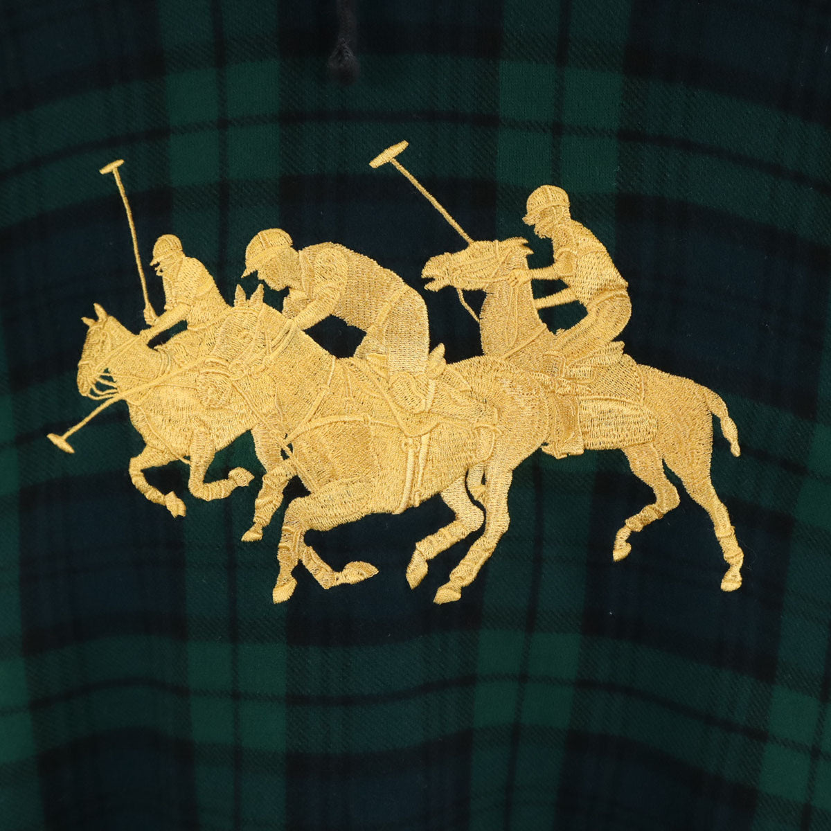 美品 POLO RALPH LAUREN ポロラルフローレン チェック柄 トリプルポニー刺繍 長袖 パーカー XXL グリーン 裏起毛 ビッグサイズ メンズ