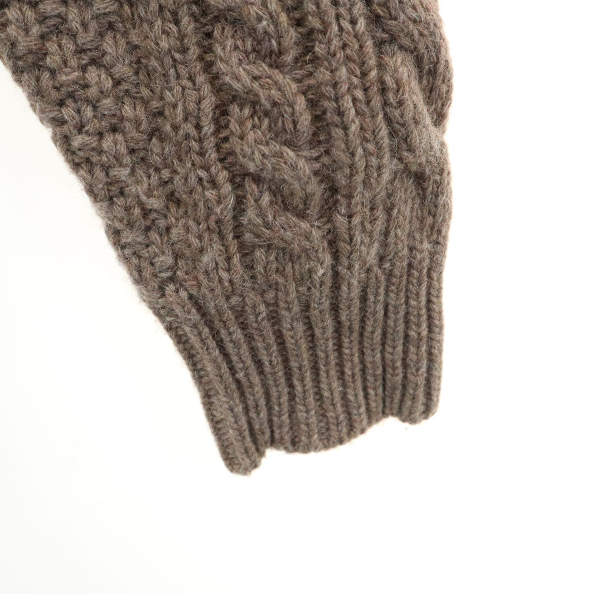 PORTOM オオカミとフクロウ ウールブレンド ケーブル編み 長袖 カーディガン ブラウン レディース