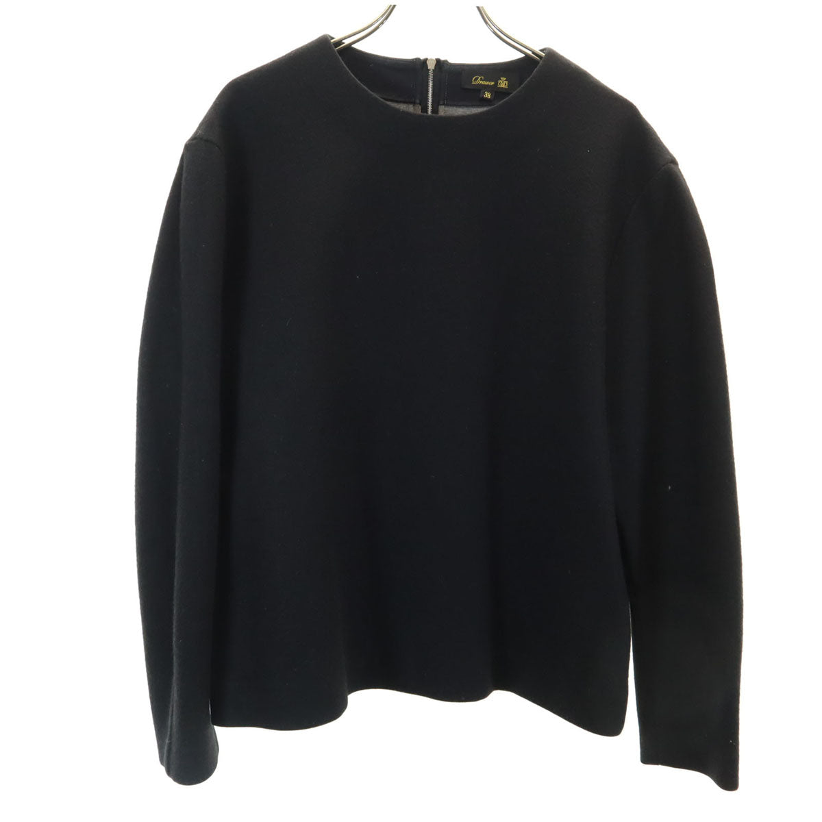 Drawer ドゥロワー 日本製 長袖 バックジップ ウール カットソー 38 ブラック トップス プルオーバー レディース