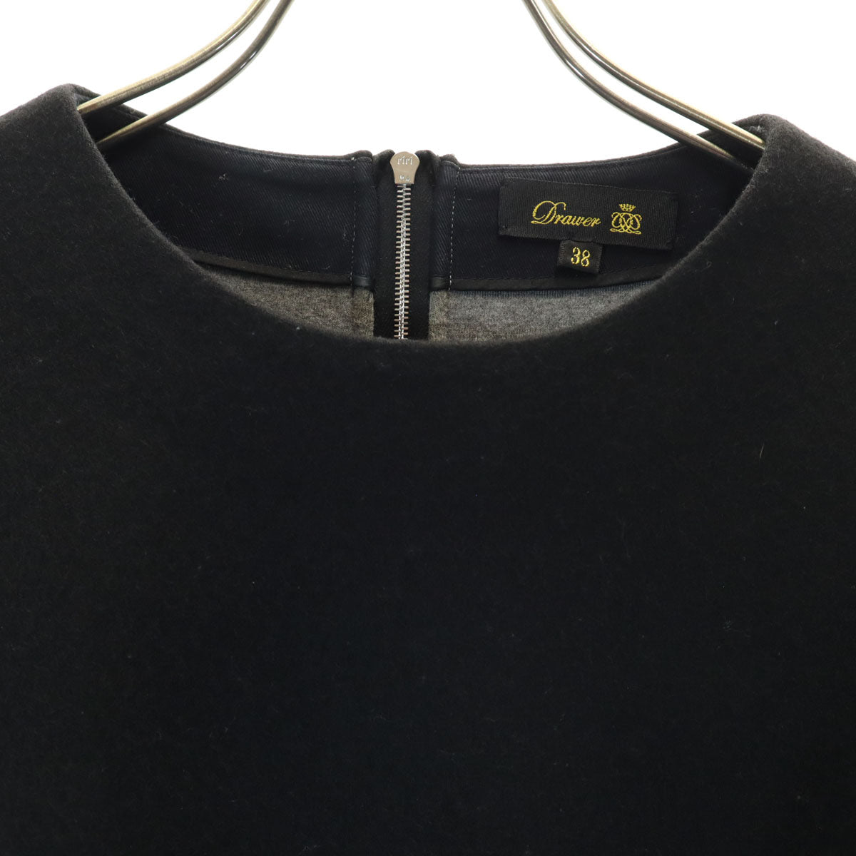 Drawer ドゥロワー 日本製 長袖 バックジップ ウール カットソー 38 ブラック トップス プルオーバー レディース