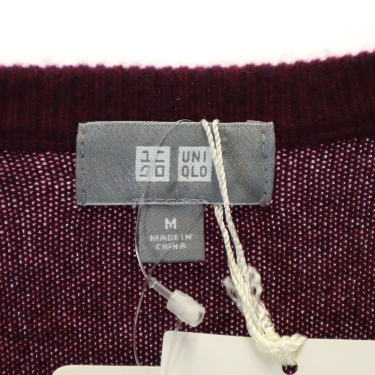 未使用 UNIQLO ユニクロ カシミヤ100% 長袖 Vネック セーター M ボルドー ニット メンズ