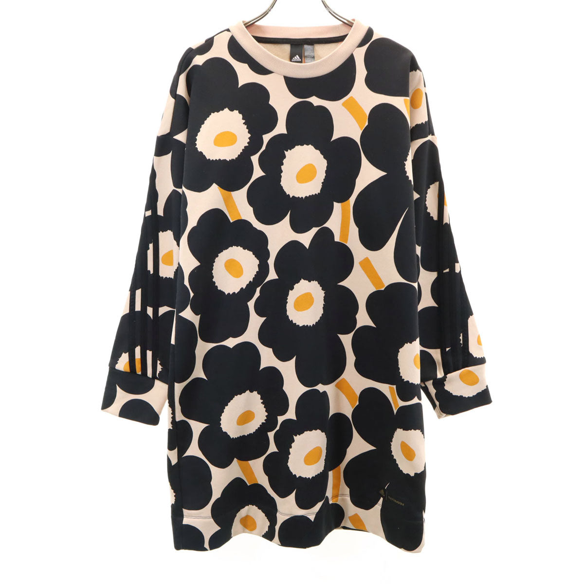adidas アディダス marimekko マリメッコ コラボ 花柄 長袖 スウェット ワンピース M ペールオレンジ レディース