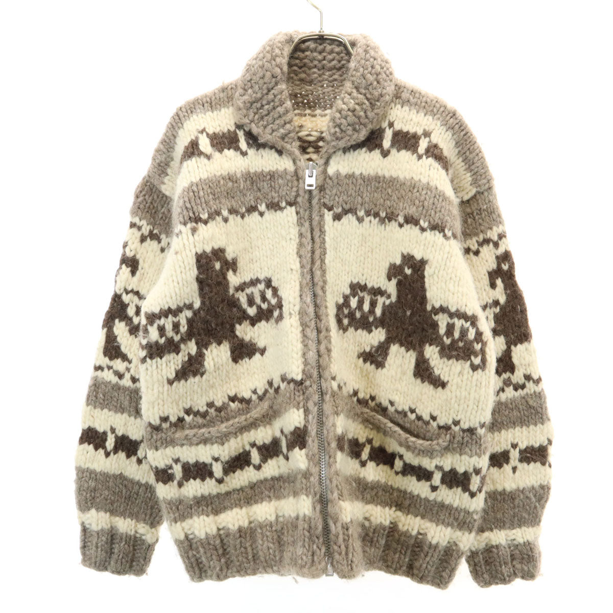 Ca Dumaus 80s 90s カナダ製 ウール100% オールド イーグル カウチンジャケット ベージュ系 セーター メンズ