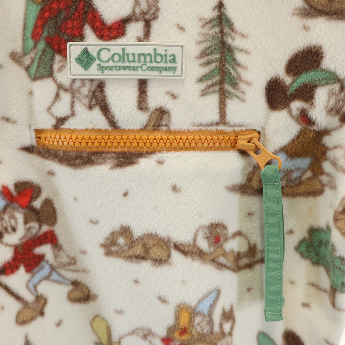 Columbia コロンビア DISNEY ディズニー コラボ ミッキーフレンズ 総柄 フリースジャケット M オフホワイト プルオーバー アウトドア メンズ