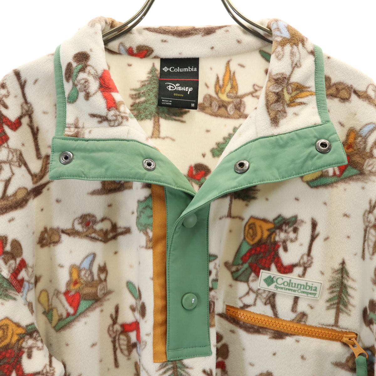 Columbia コロンビア DISNEY ディズニー コラボ ミッキーフレンズ 総柄 フリースジャケット M オフホワイト プルオーバー アウトドア メンズ