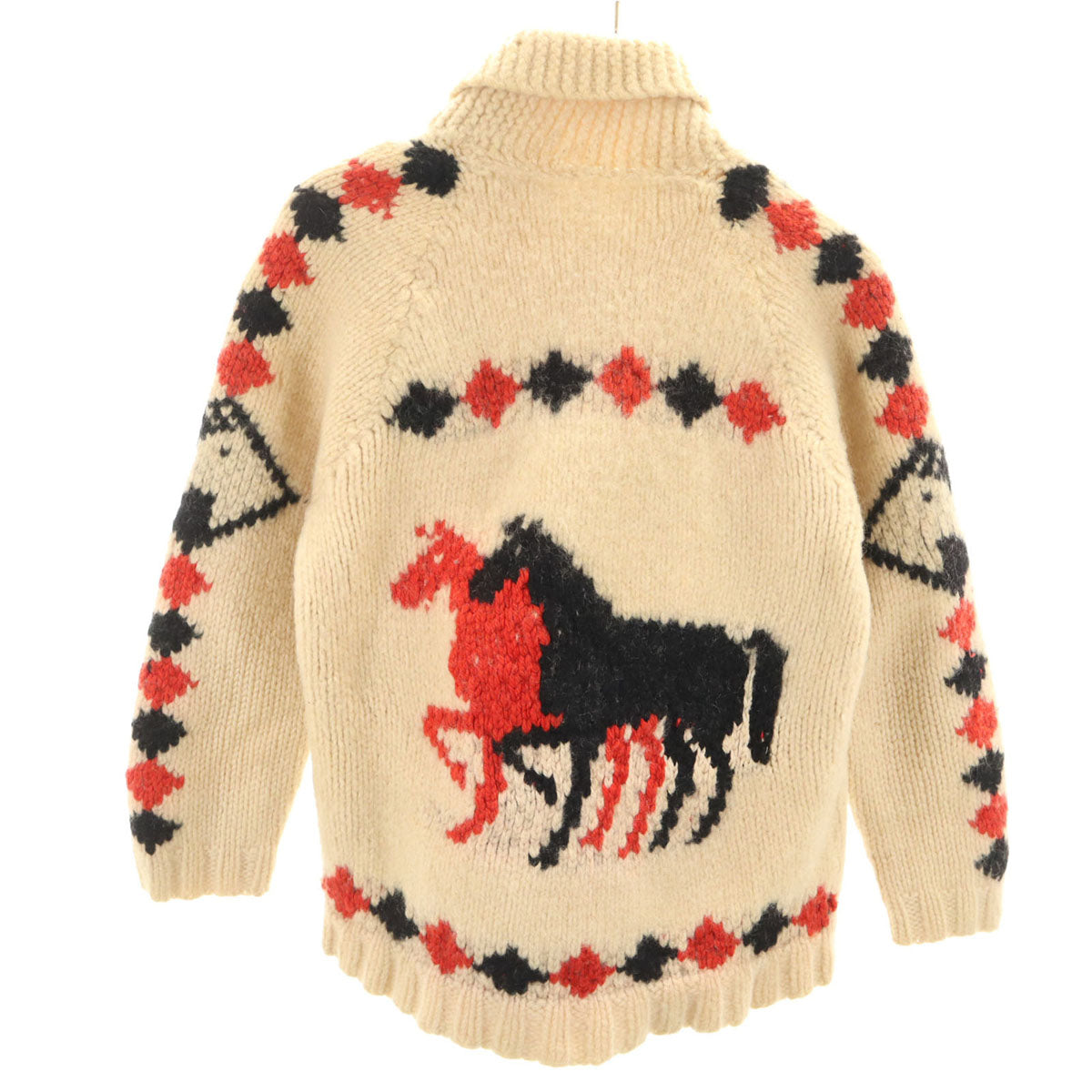 60s 70s ヴィンテージ ホース柄 カウチンジャケット ベージュ ニット レディース