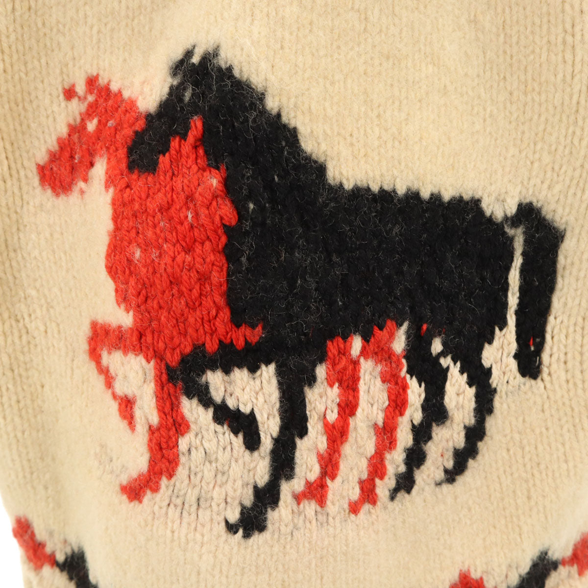 60s 70s ヴィンテージ ホース柄 カウチンジャケット ベージュ ニット レディース