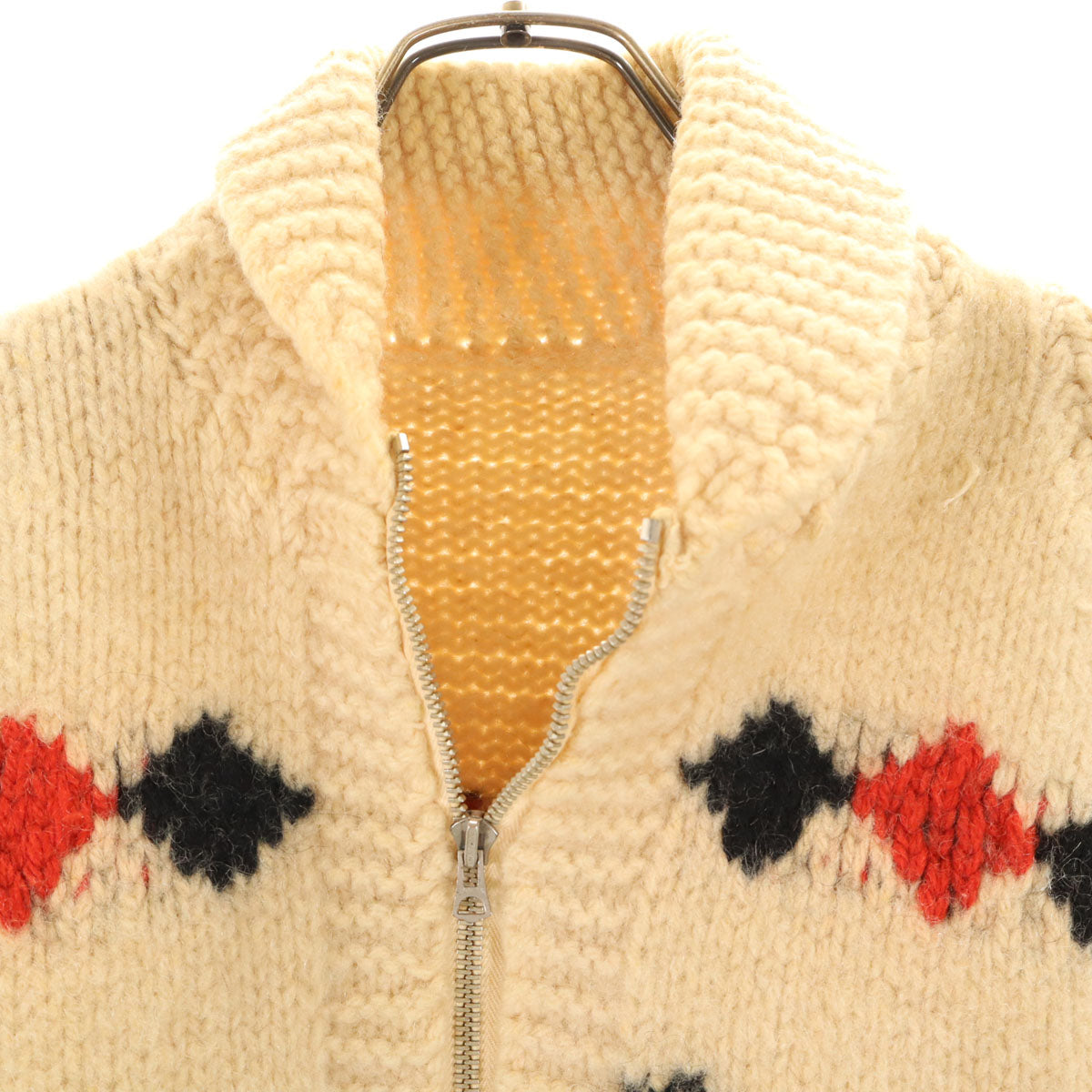 60s 70s ヴィンテージ ホース柄 カウチンジャケット ベージュ ニット レディース