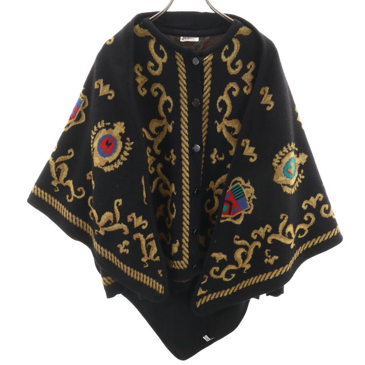 Herno ヘルノ 90s イタリア製 ウールブレンド オールド 長袖 ニットカーディガン 46 ブラック ストール付き レディース